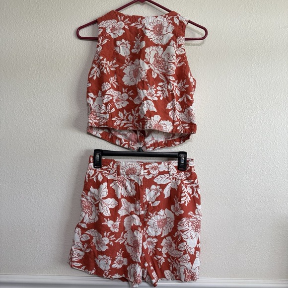 Old Navy Extra High-Rise Taylor Adjust Waist Floral Shorts Top Linen Set Small - Picture 3 of 16